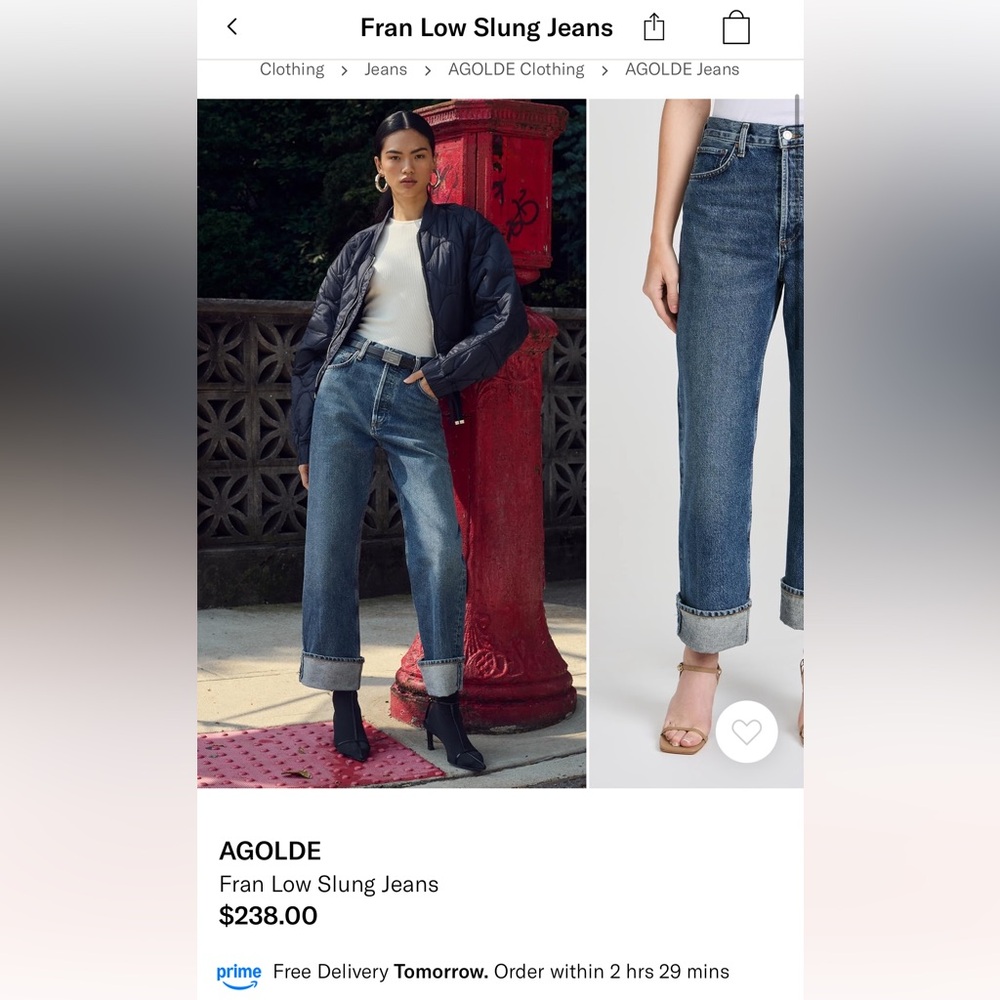 AGOLDE Fran Low Slung Blue Jeans